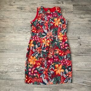 Vtg MAGGY LONDON 100% SILK Tropical Floral Sheath Dress Sz 14 Tropicalcore